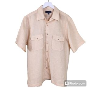 Paul Frederick men's 100% linen pale yellow shirt sz M